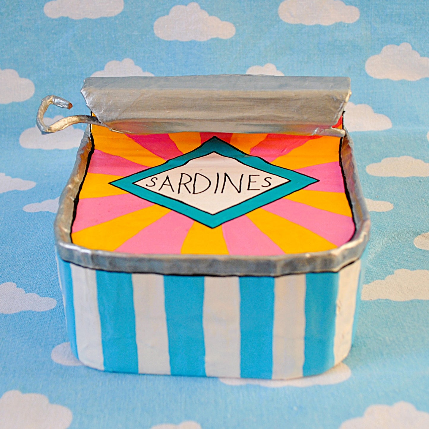 Sardines Tin Pink and Yellow Diamond