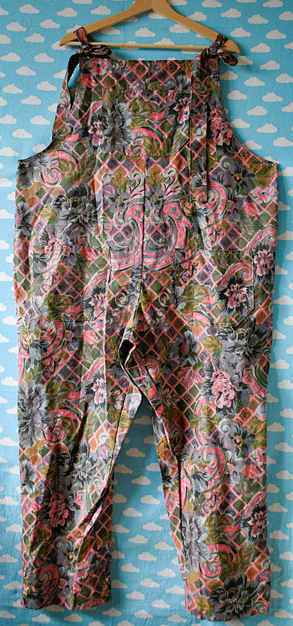 French Floral Dungarees Ready to Ship 3XL