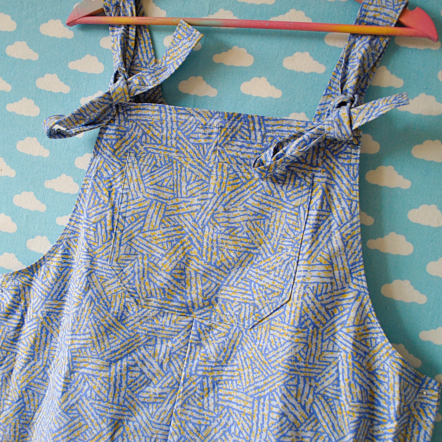 Blue and Yellow pattern Dungarees Ready to Ship Size XL
