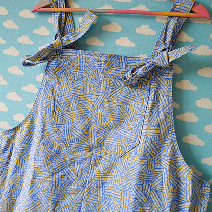 Blue and Yellow pattern Dungarees Ready to Ship Size XL