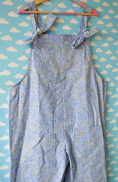 Blue and Yellow pattern Dungarees Ready to Ship Size XL