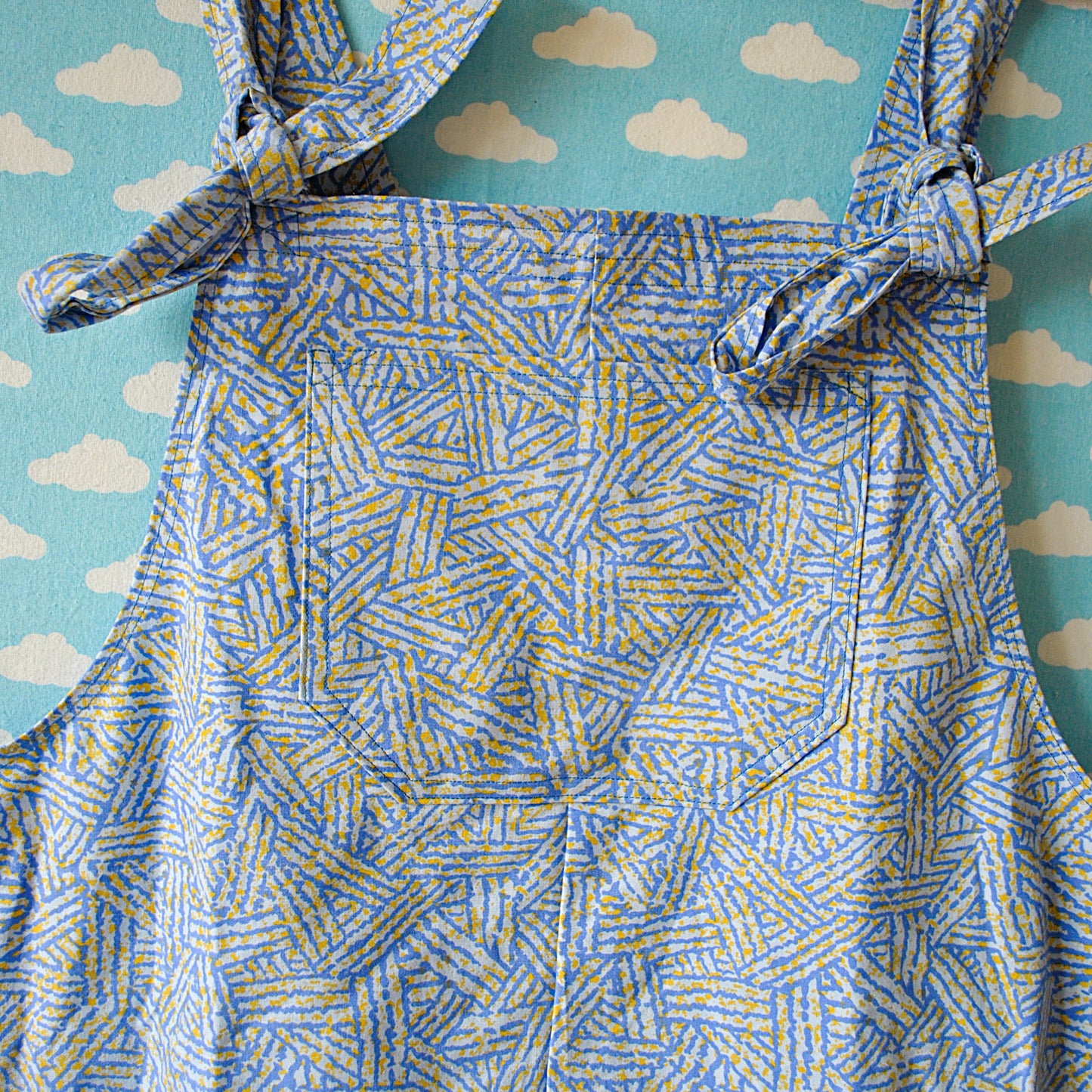Blue and Yellow pattern Dungarees Ready to Ship Size XL