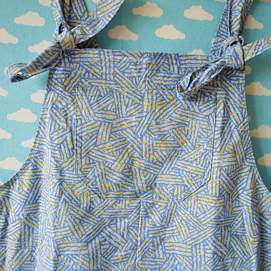 Blue and Yellow pattern Dungarees Ready to Ship Size XL