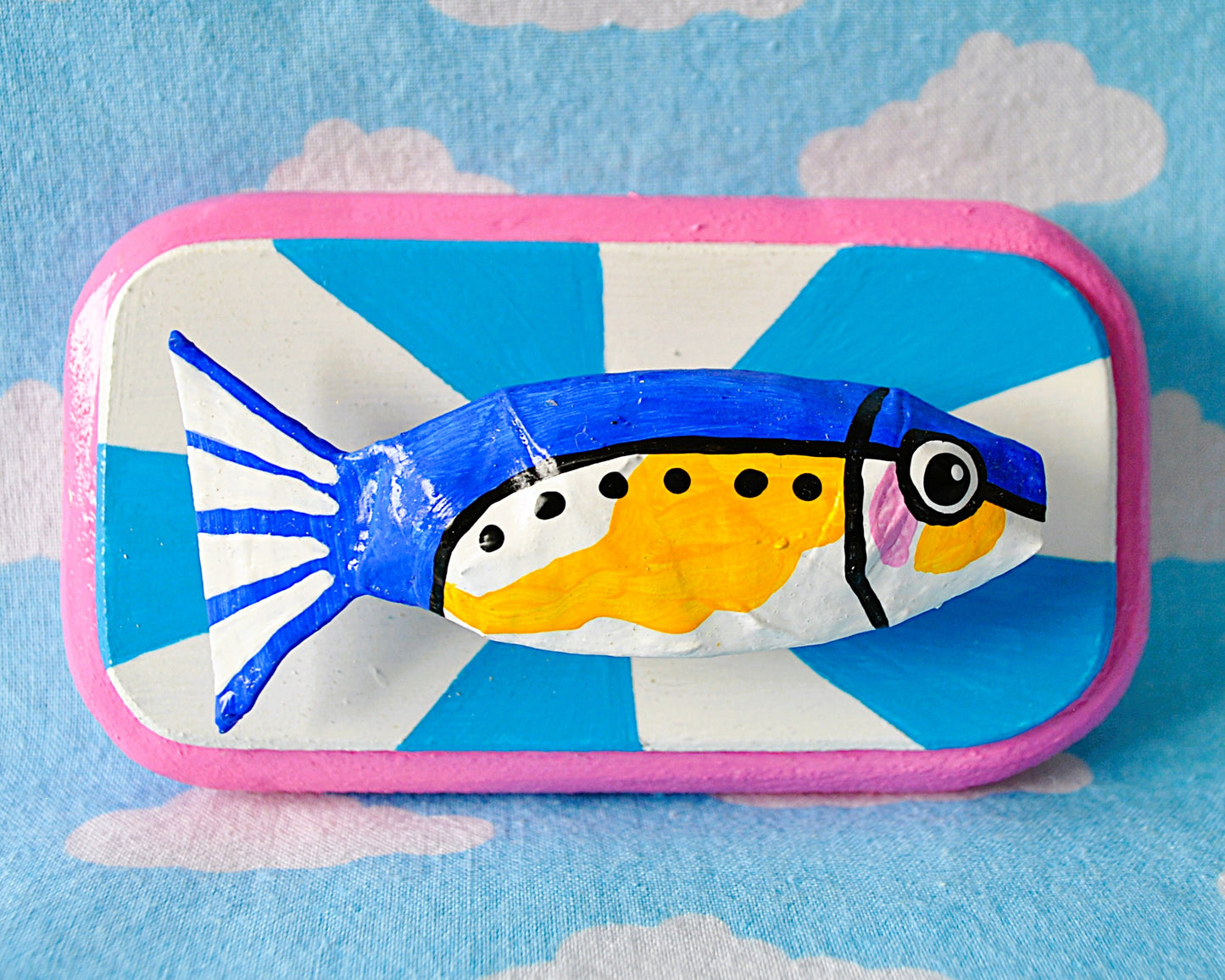 Sardine on blue and white
