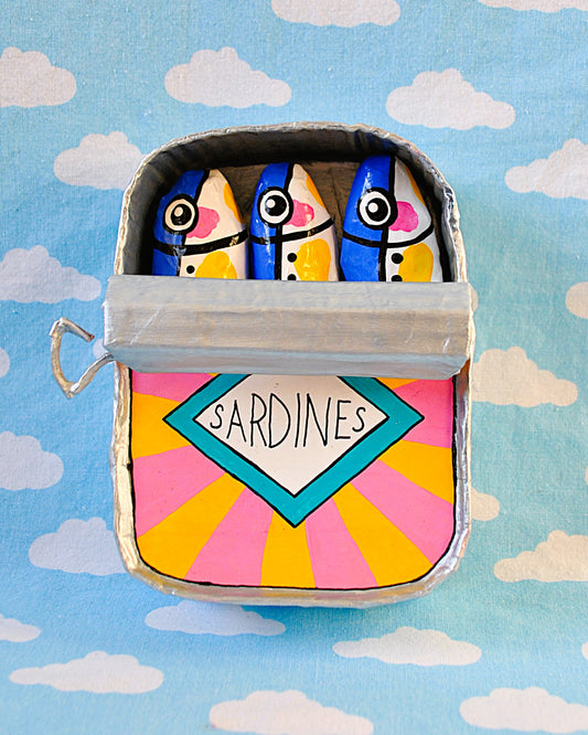 Sardines Tin Pink and Yellow Diamond