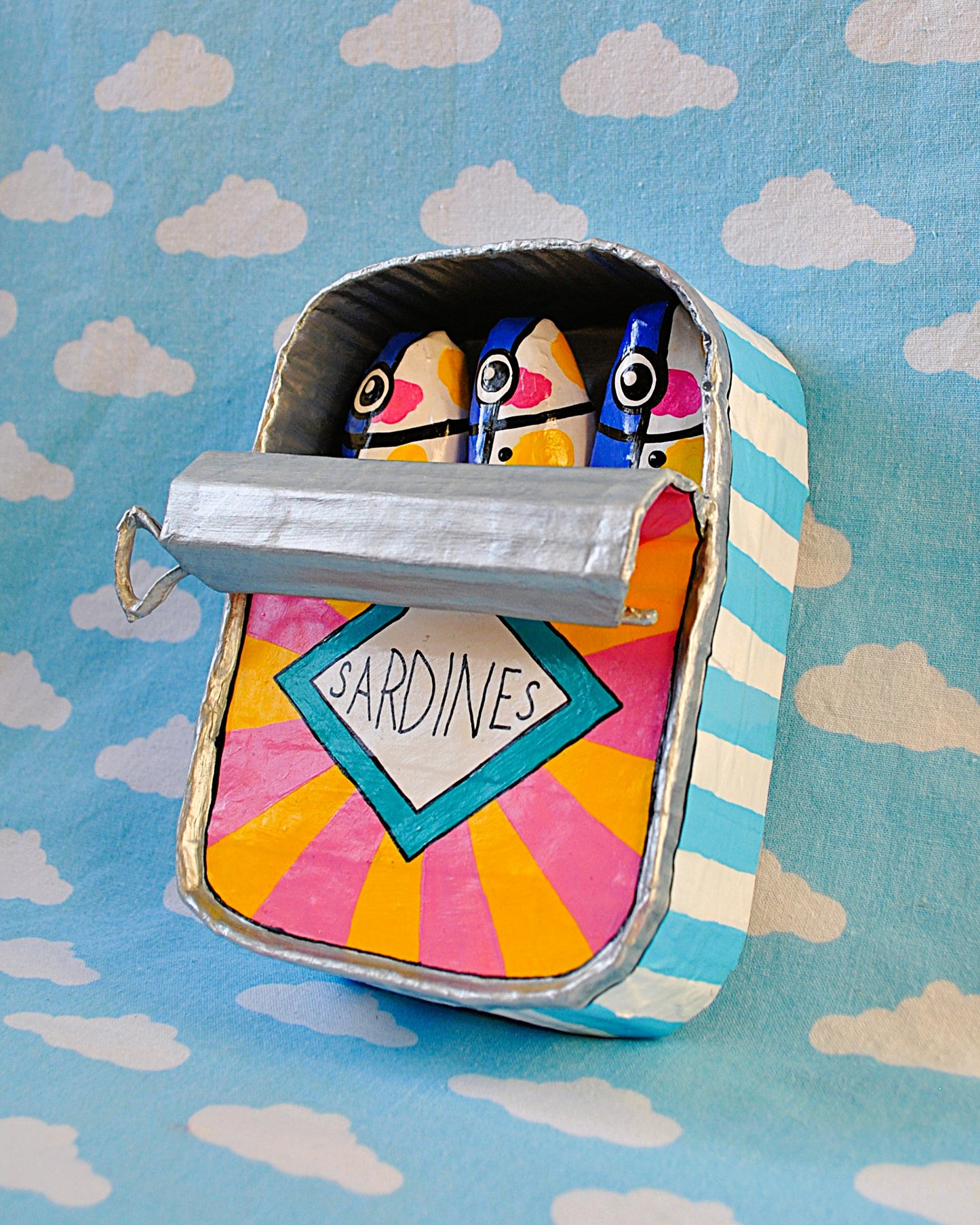 Sardines Tin Pink and Yellow Diamond