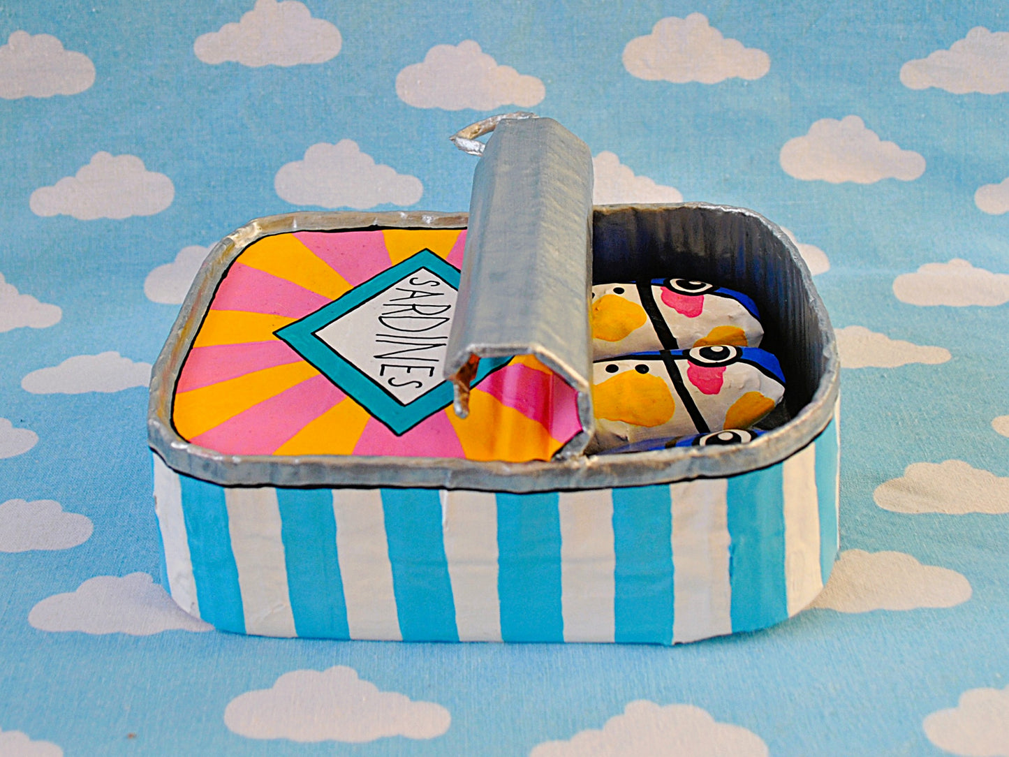 Sardines Tin Pink and Yellow Diamond