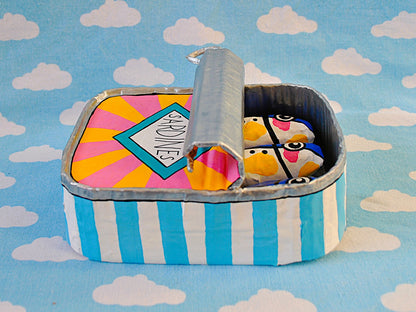 Sardines Tin Pink and Yellow Diamond