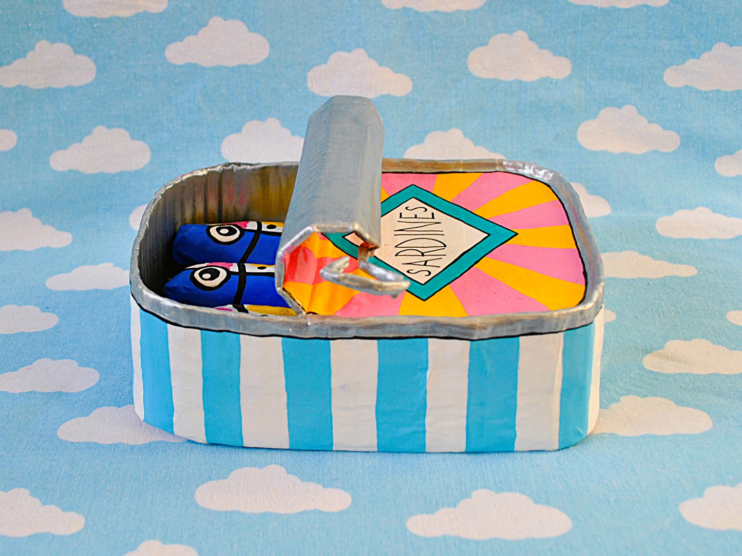 Sardines Tin Pink and Yellow Diamond